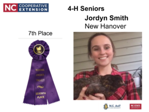 Jordyn Smith is pictured along with her chicken. A 7th place ribbon is pictured beside them.