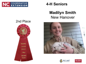 Madilyn Smith is pictured along side her chicken. A 2nd place ribbon is pictured along side them. 