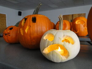 Jack-o-lantern with a candle inside.