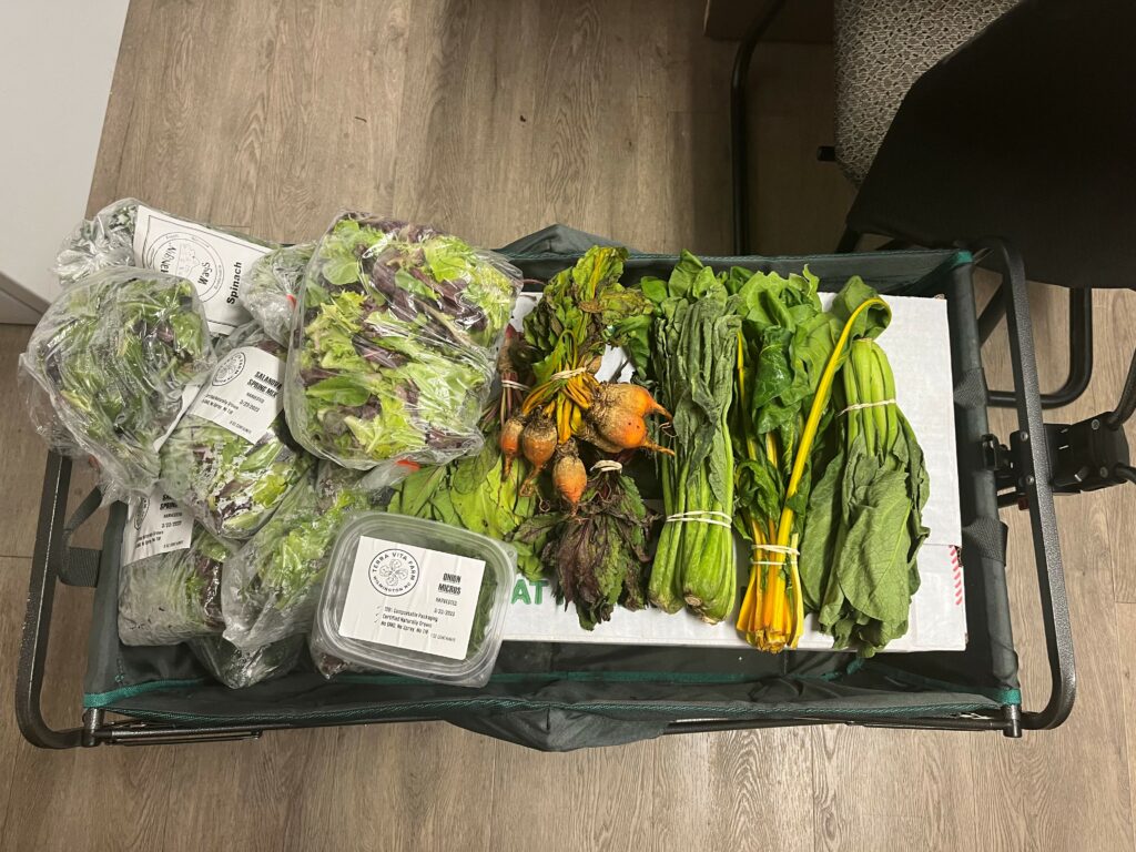 Cart of fresh produce donations