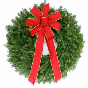 green wreath with red bow