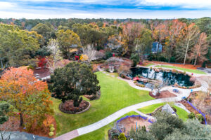 arial view of new hanover county arboretum pond and grounds