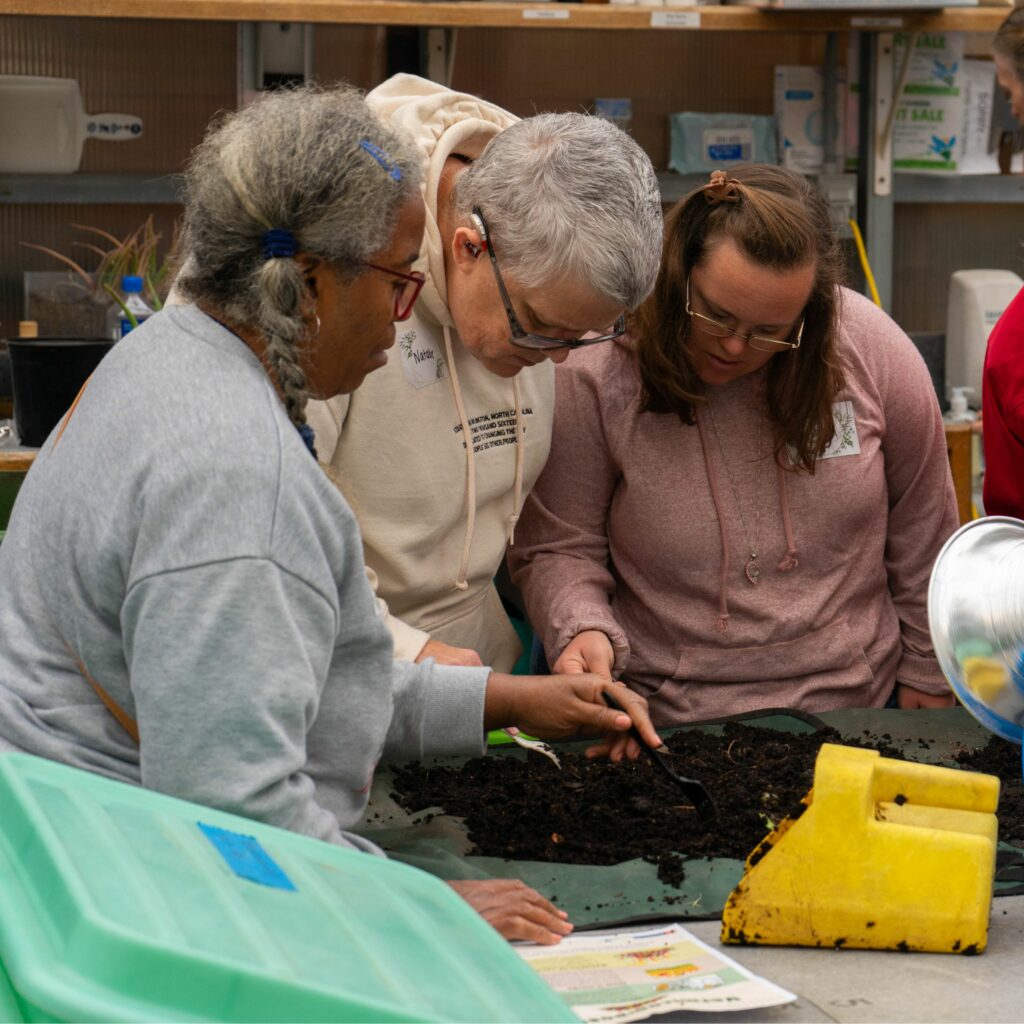 Participants of Open Community Social Group participating in vermicomposting exercise